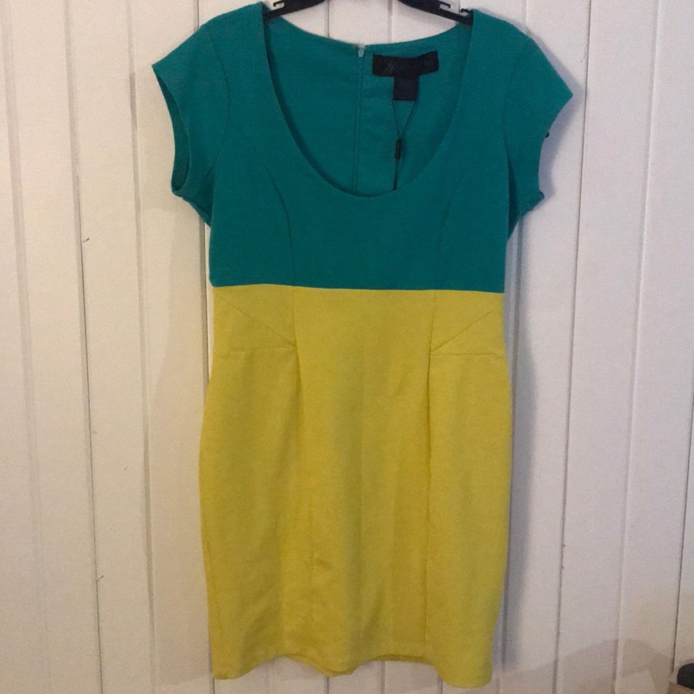 Teal and yellow dress